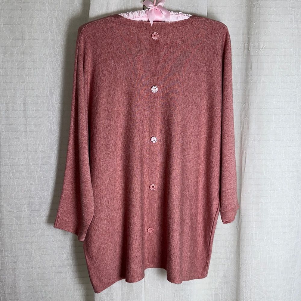 Vila Milano 1X Heather Pink Rose Bouquet V-Neck Dolman Sleeve Fine Knit Sweater - Picture 2 of 11